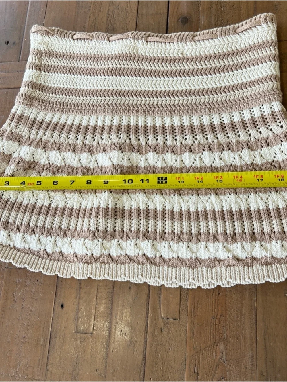 Free People Beach Crocheted Knit Mini Skirt XS Beige Cream Stripe Boho Festival